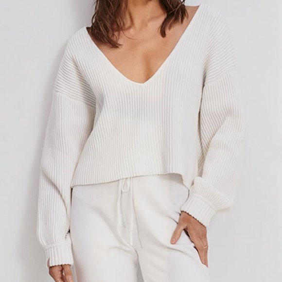 LUNYA Cozy Organic Cotton Silk Reversible Pullover in Sincere White - Picture 1 of 16